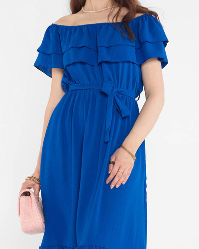 Ladies' cobalt dress with frills - Clothing
