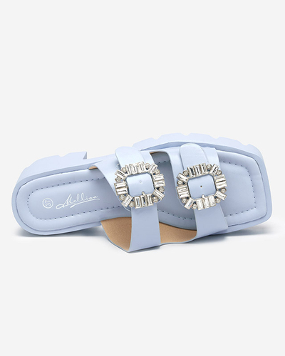 Blue women's slippers with zircon ornaments Sadoh- Footwear