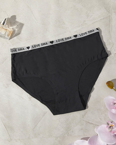 Black women's briefs with a decorative stripe with inscriptions - Underwear