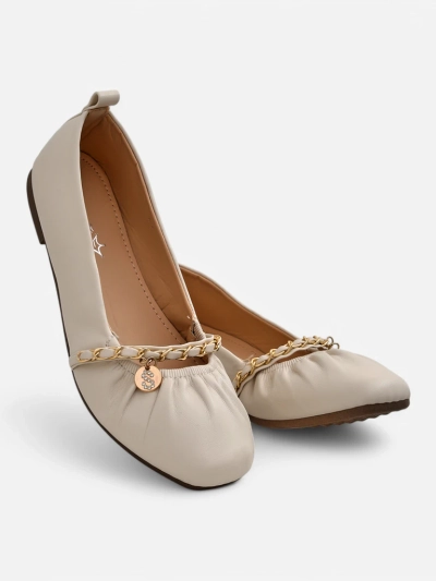 Women's Aelia beige eco-leather ballet flats with a decorative chain ITALIA