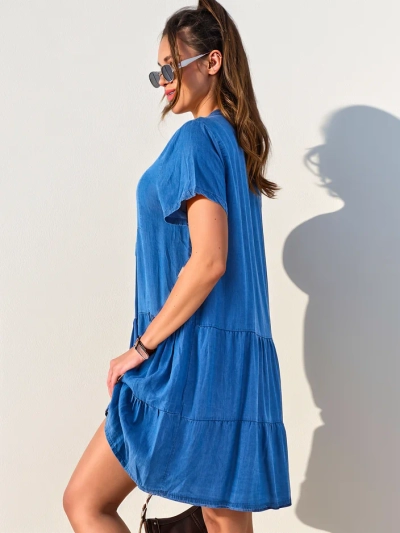 Royalfashion Women's tunic-style dress with a zippered neckline, denim type