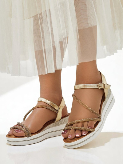 Royalfashion Women’s wedge sandals with rhinestones Ballosa