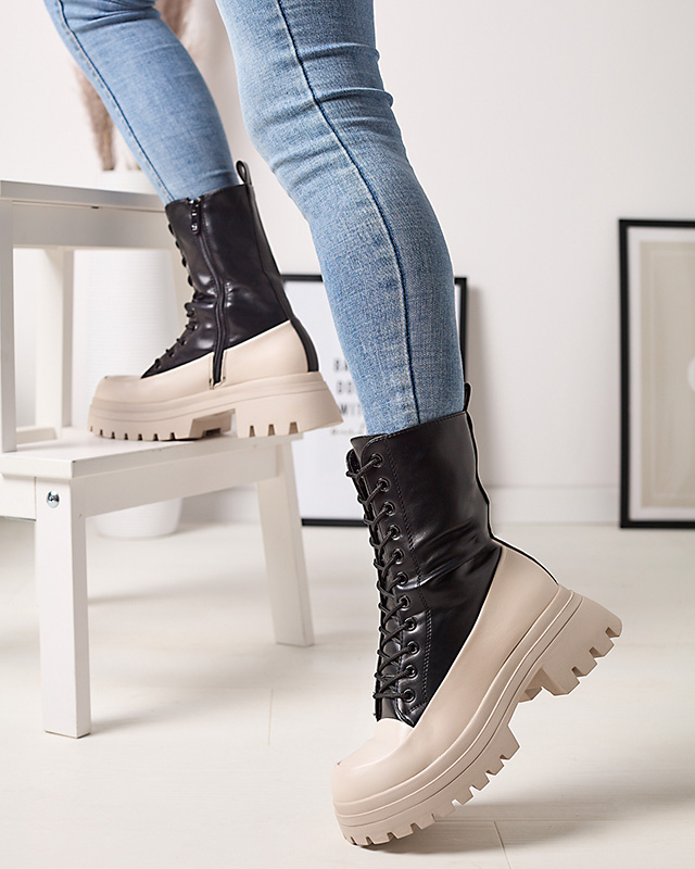 OUTLET Melni un bēši sieviešu augstie bagger zābaki Susker- Footwear