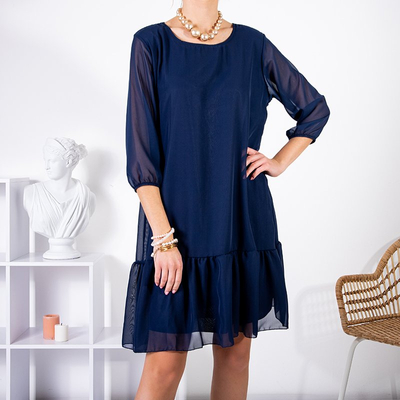 Navy blue women's frill dress PLUS SIZE - Clothing