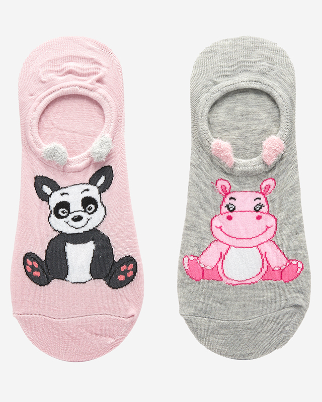 Pelēkas un rozā sieviešu zeķes ar dzīvnieku apdruku 2/iepakojumā - Apakšveļa