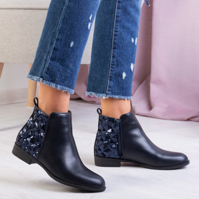 Granatowe botki z cekinami Pajetka - Obuwie