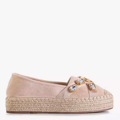 OUTLET Bēšas sieviešu platformas espadrilas ar kristāliem Erilla - Apavi