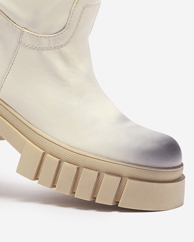 Krēmkrāsas sieviešu Astaroth zābaki līdz ikru vidum - Apavi