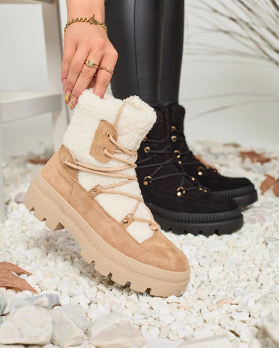Royalfashion Beige women's trapper boots with sheepskin Getatsa