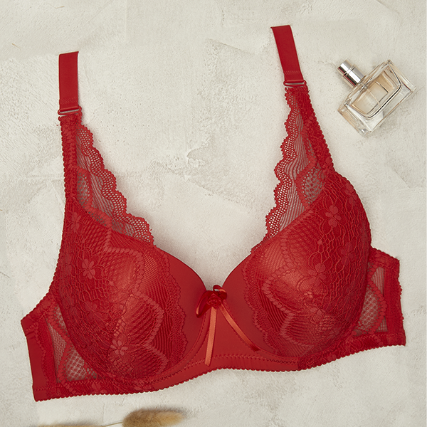Red women's bra with lace- Lingerie