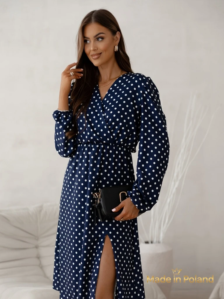 Women's Midi Dress in Polka Dots Midnight Bloom