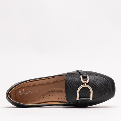 Black women's moccasins with embossing and decoration on the nose Gilisa - Footwear