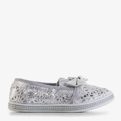 OUTLET Gray lace children's slip on with silver trim Ozana - Footwear