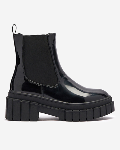 Черные женские сапоги из лакированной кожи на толстой подошве Fazzati- Footwear