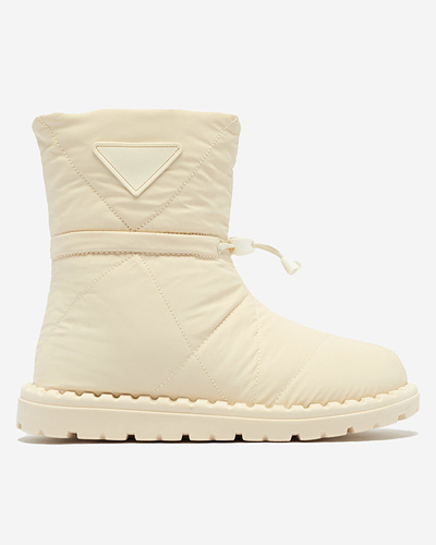 Women's cream quilted snow boots on a flat sole Ferri - Footwear