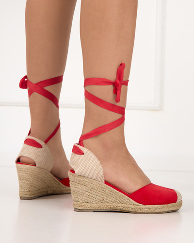 OUTLET Red women's sandals with a wedge heel Nereda - Shoes