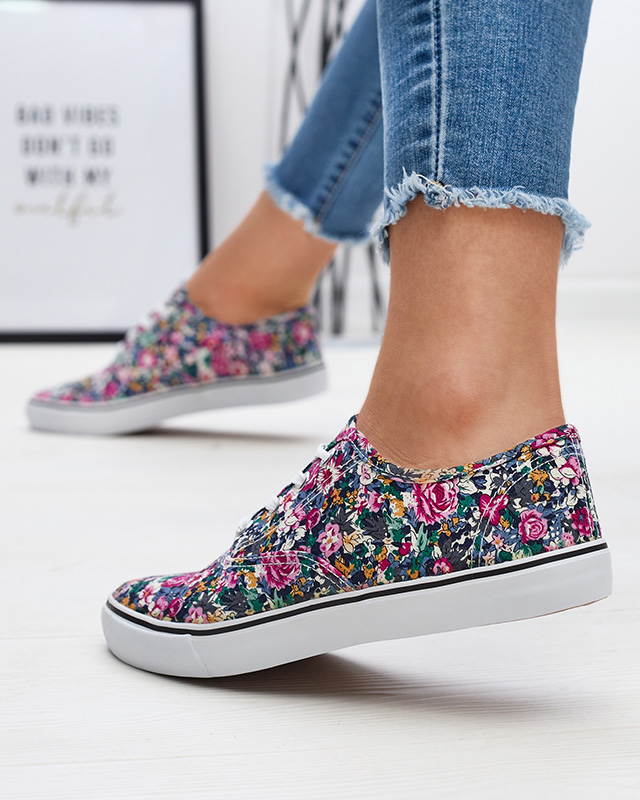 Navy blue women's sneakers with flowers Surfi - Footwear