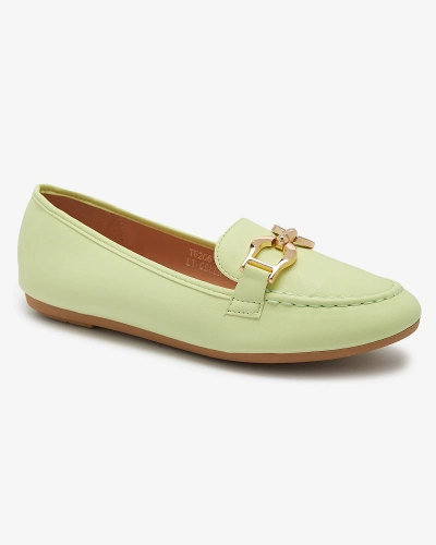 Green eco-leather women's moccasins with embellishment Wiwet-Footwear