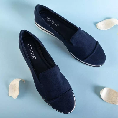 OUTLET Women's navy blue loafers on a low wedge Dardariel - Shoes