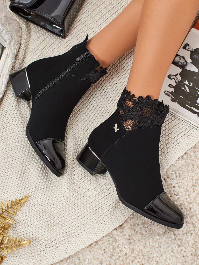 Women's Matte Heeled Ankle Boots with Lace Velmoria