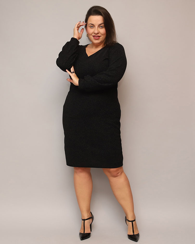 Royalfashion Блестящее женское платье до колена черного цвета PLUS SIZE