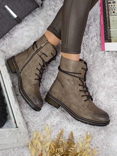 Eko skórzane sznurowane botki damskie Ravonna