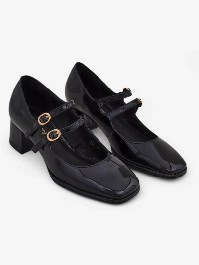 Royalfashion Lacquered women's pumps on a block heel with straps Weyy