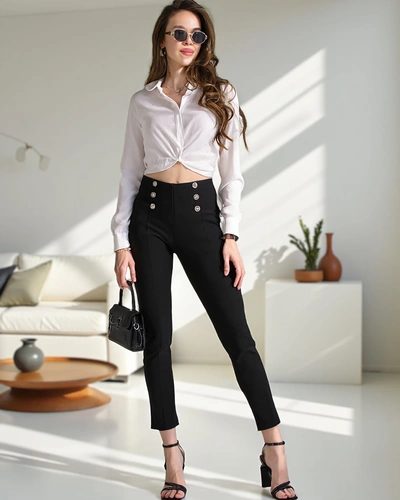 Royalfashion Women's treggings with decorative buttons