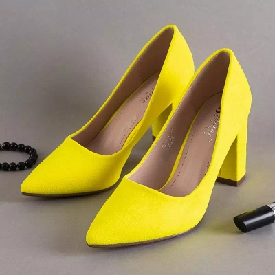 OUTLET Neon yellow women's pumps with a higher heel Madelina - Shoes