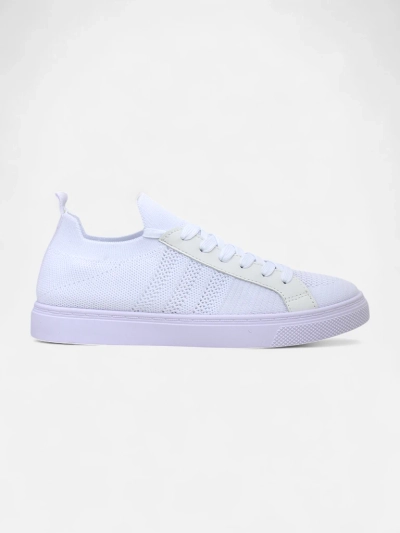 Aurelio White Textile Sneakers with Eco Leather on a Flat 2.5 cm Platform