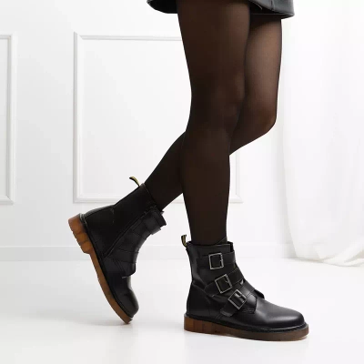 OUTLET Melni sieviešu bageru zābaki ar sprādzēm Delaras - Apavi