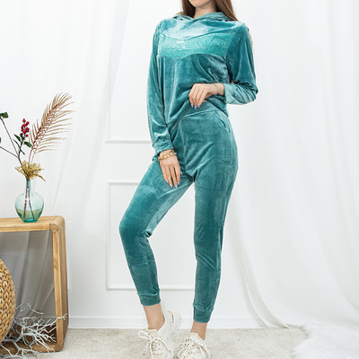 Women's velour green tracksuit set - Clothing