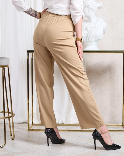 Royalfashion Светло-коричневые женские широкие брюки из ткани