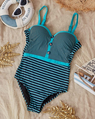 Women's black one-piece swimsuit with mint stripes - Underwear