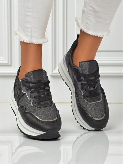 Damskie sneakersy Callista Nero na platforme 4cm, kozha ekologicheskaia