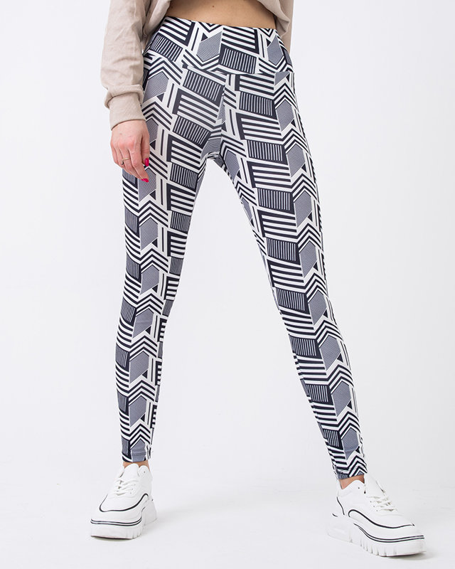 Rakstaini sieviešu legingi ar augstu vidukli melnbalti - Apģērbs