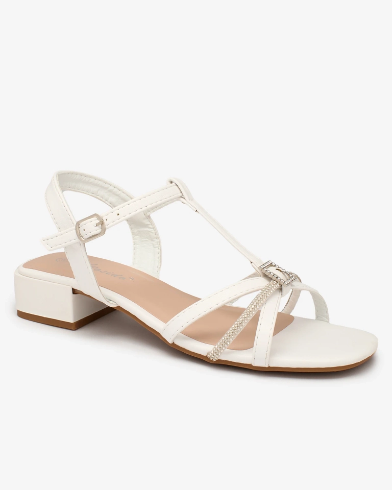 Royalfashion Women's white low heel sandals with zirconia Luietta