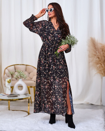 Royalfashion Melns un rozā tīklveida midi kleita ar apdruku