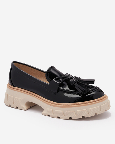 Black lacquered women's moccasins with tassels Kaipo- Footwear