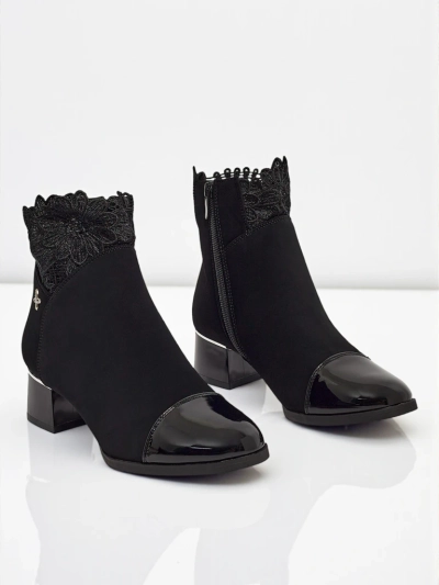 Женские матовые ботильоны на каблуке-столбике с кружевом Velmoria