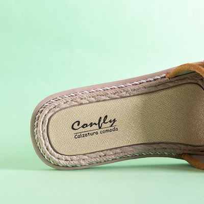 Brown women's slippers with a Foas bow - Footwear