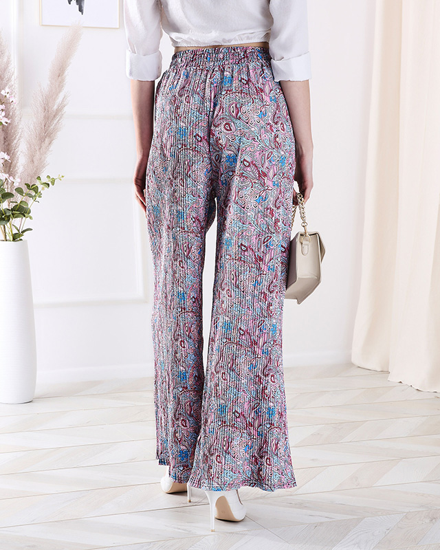 Sieviešu rakstainas platās bikses zilā krāsā - Apģērbs