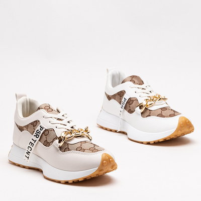 OUTLET Baltas un brūnas sieviešu kedas ar Philly- Footwear apdruku