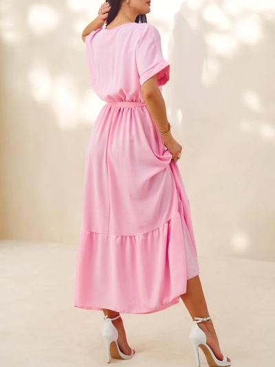 Royalfashion Women's midi dress with short sleeves and decorative buttons