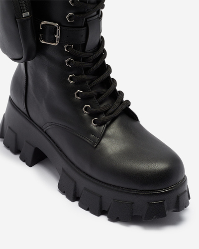 Black worker boots with decorative sachets on the uppers Reggoo- Footwear