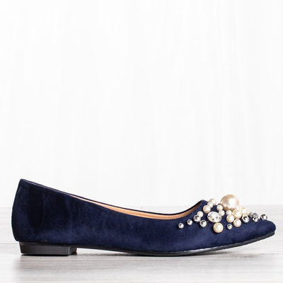 Navy blue ballerinas with pearls and zircons Eithne - Footwear