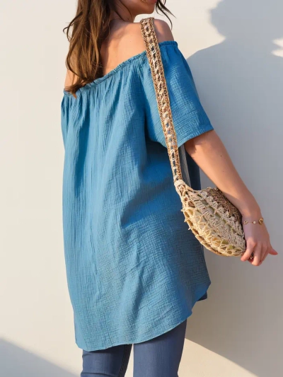 Royalfashion Women's cotton blouse à la Spanish style with decorative buttons