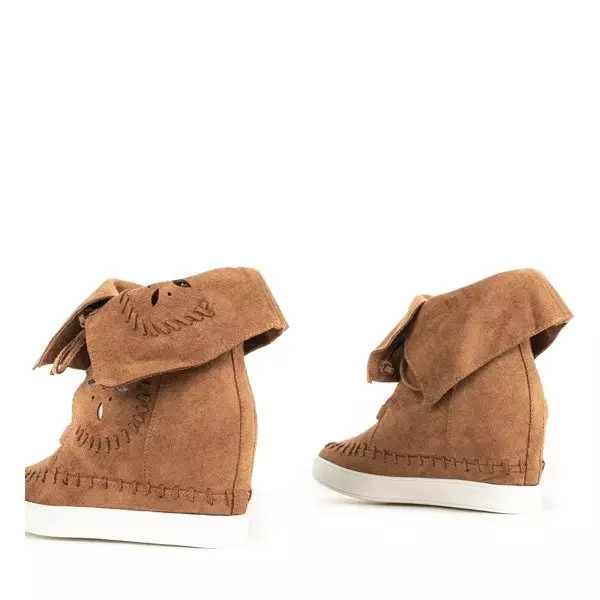 Brązowe sneakersy na krytym koturnie Cinta - Obuwie