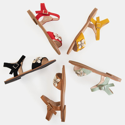 Green women's flat sandals with ornaments Lucy - Footwear