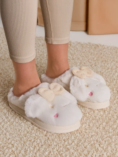 Royalfashion Women's fur slippers with a bow Savos
